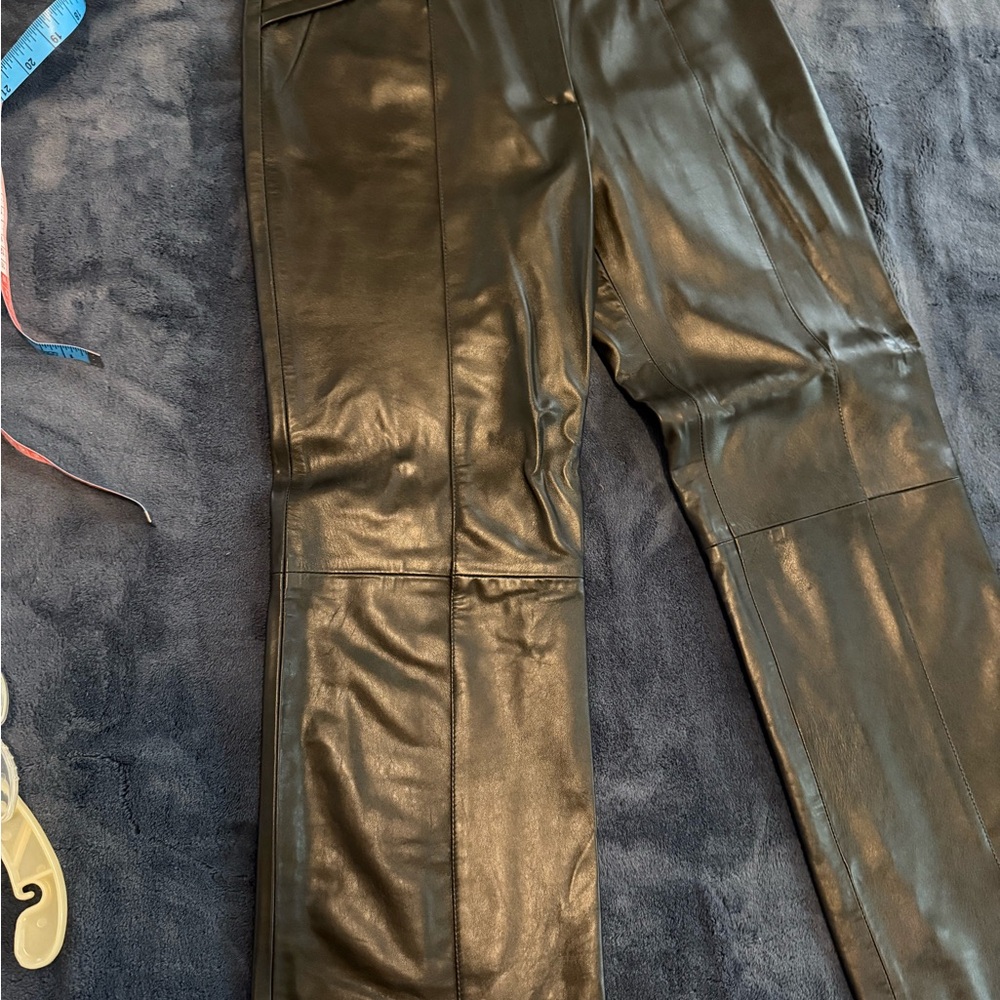 BCBG Max Azria Chic straight leg Black Leather Pants Y2K 90s 15.5” across waist